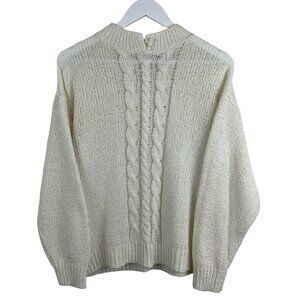 Vintage 80s Sterling Harris Sweater Womens Medium White Pearl Chunky Cable Knit